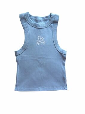 Old Navy Light Blue Ribbed Cropped Tank Top with White Script Logo